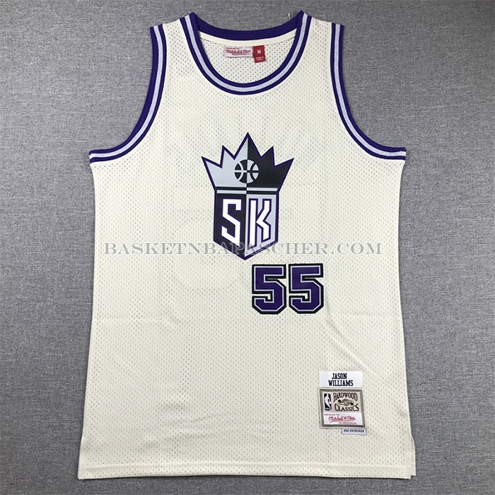 Maillot Sacramento Kings Jason Williams NO 55 Mitchell & Ness Chainstitch Creme
